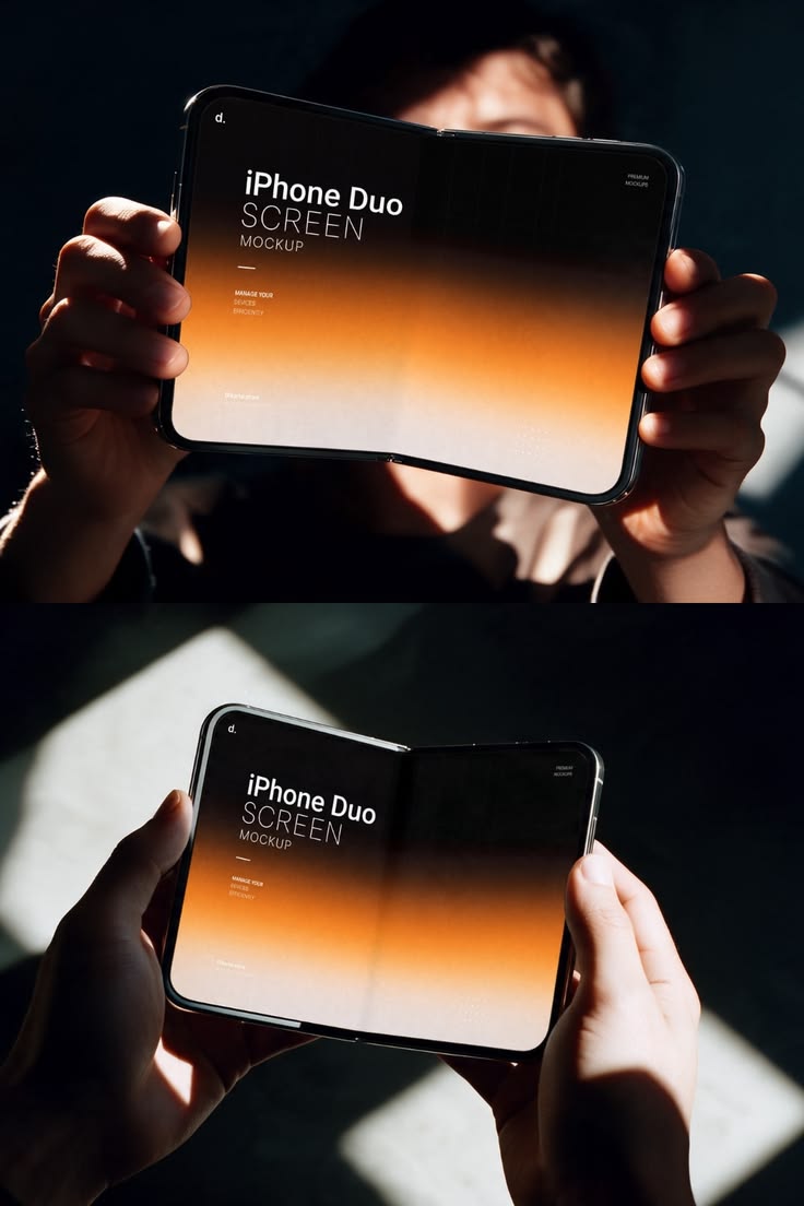 Mani che reggono un telefono pieghevole aperto