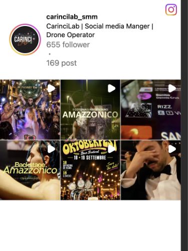 Profilo e sei contenuti reali del feed Instagram CarinciLab, acquisiti il 22 settembre 2026